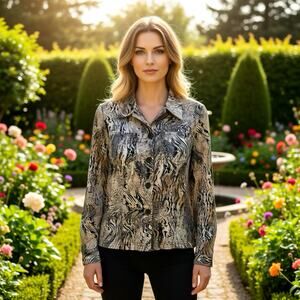 Y2K Cynthia Max Animal print Women Button Front Jacket size L Artsy Grunge Cozy